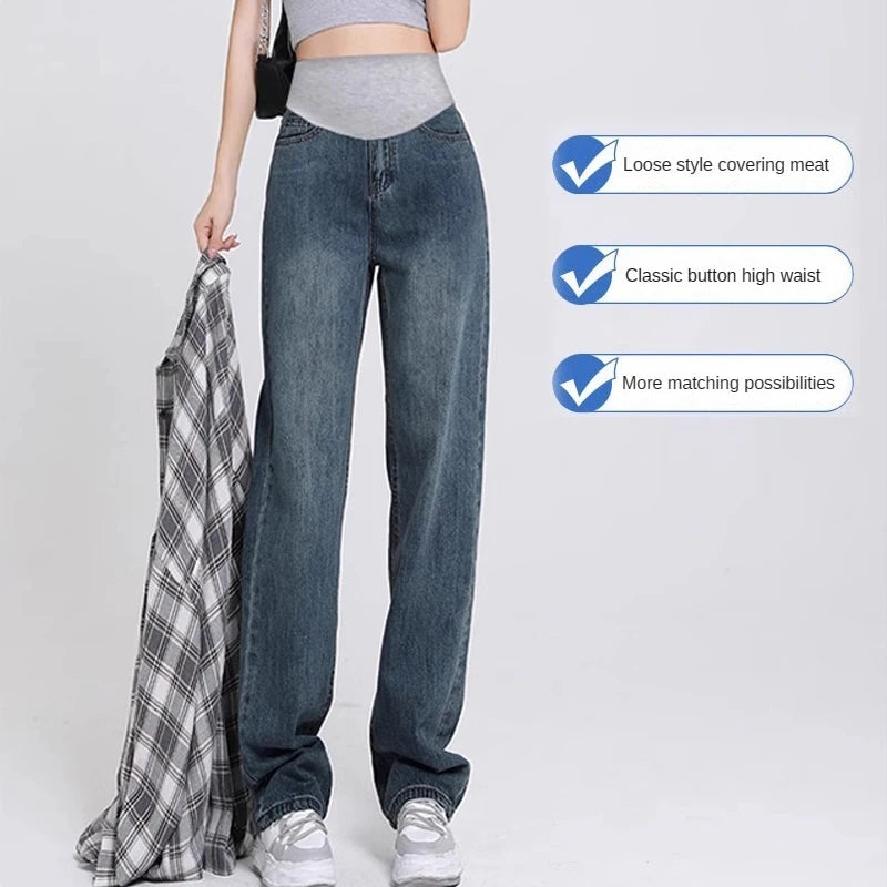 Aiertu Fashion Maternity Jeans Maternal Clothes for Pregnant Wide Leg Pants Belly Support Trousers Premama Clothing Pregnancy Aiertu