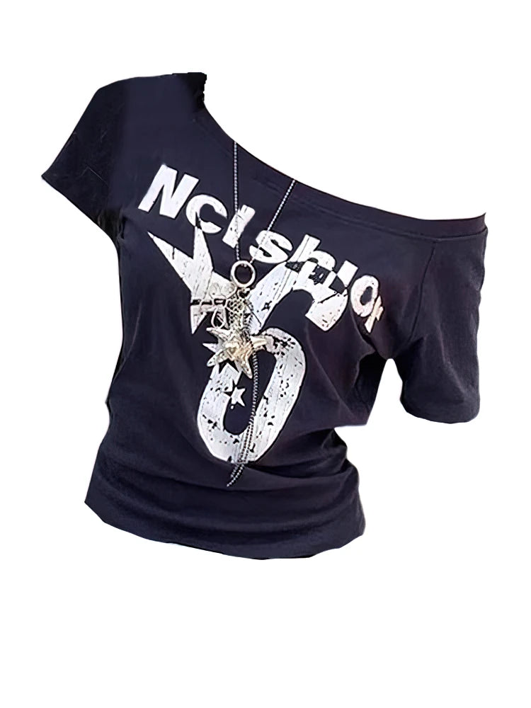 Aiertu  -  Y2k Sport Summer Off shoulder Top Women Sexy Vintage 2000s Short sleeve T shirt  Lady Body Basic Crop Top Female Casual Aiertu