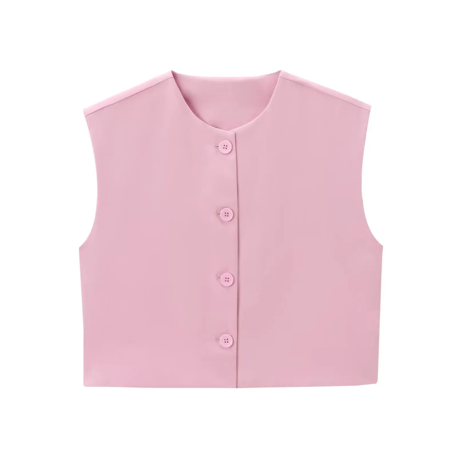 Aiertu  -  Summer Solid Color Tank Tops Women 2026 New O Neck Sleeveless Cropped Tops Elegant Fashion Single Breasted Vest Tops Clothing Aiertu