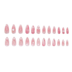 Aiertu  -  24PCS Sweet Pink Blush Wearable Press on Nail 3D Flowers Butterfly Decorations Fake Nail for Loving Girls Almond False Nail Tips Aiertu