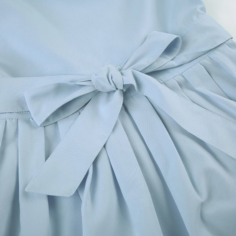 Aiertu  -  Fashion Solid Ruched Button A-Line Pleated Women Dresses Puff Sleeve Slim Fit Design Summer Sweet Frocks Aiertu