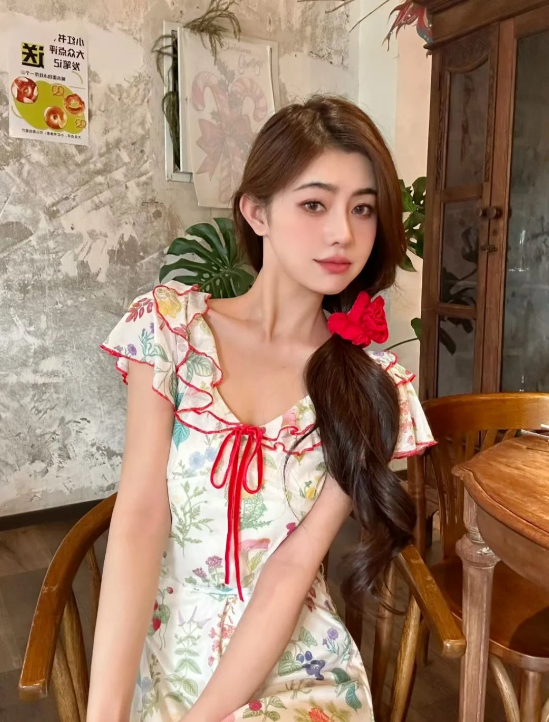 Aiertu  -   Summer Floral Dress Women Dresses Print Flowers Lace-up Female Long Dress Female Clothing Aiertu