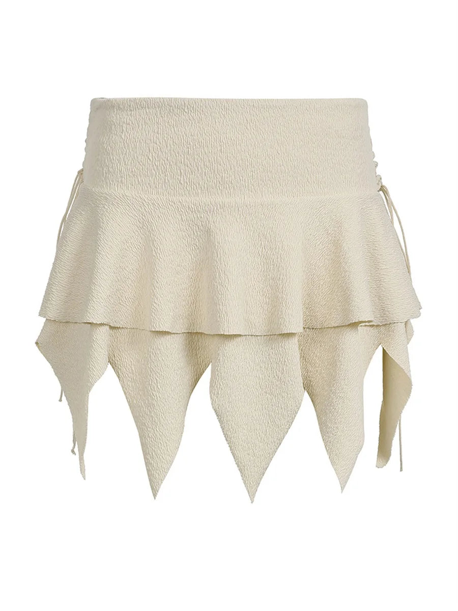 Aiertu  Summer Solid Color Gothic Mini Skirt Women Drawstring Elastic Band Short Y2K Skirt Irregular Hem Streetwear Aiertu
