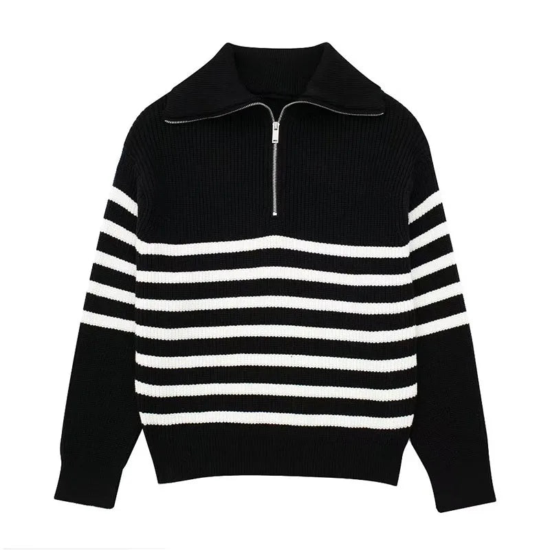 Aiertu  -  Striped Knitwear Women Sweaters  New Half Zipper Laple Thicken Casual Fashion Women Pulovers Autumn Winter Fashion Lady Knitwear Aiertu