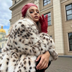 Aiertu  -  casual winter outfits Winter 2024 Long Belted Leopard Faux Fox Fur Coat Women Overcoats Ladies Stylish Street Fashion Fluffy Fox Fur Jacket Aiertu