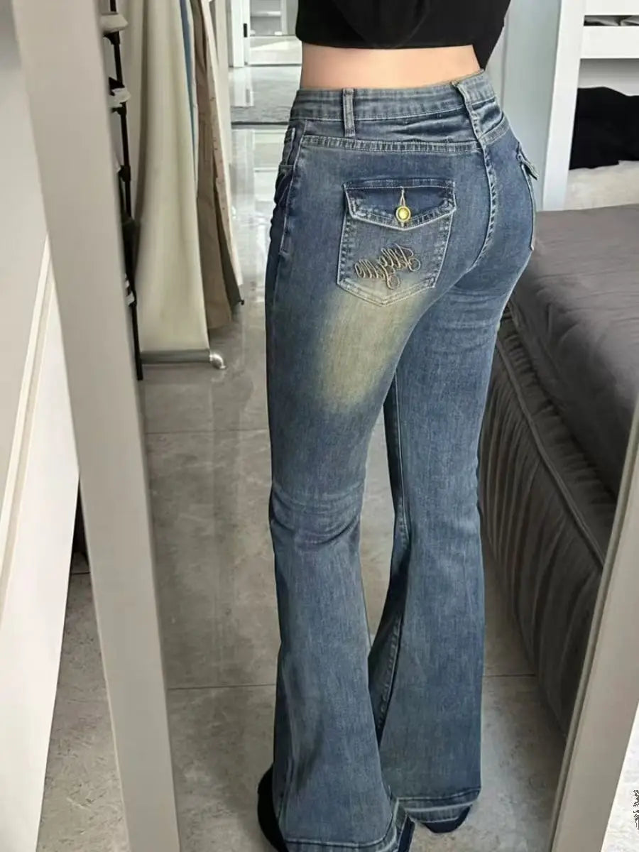 Aiertu  -  American Retro Lace Low Waist Slim Straight Jeans Women's New Trend Y2K Design Jeans Fashion Slim High Waist Jeans Women Aiertu