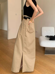 Aiertu  Oversized Cotton Split Maxi Skirt Without Belt shopify