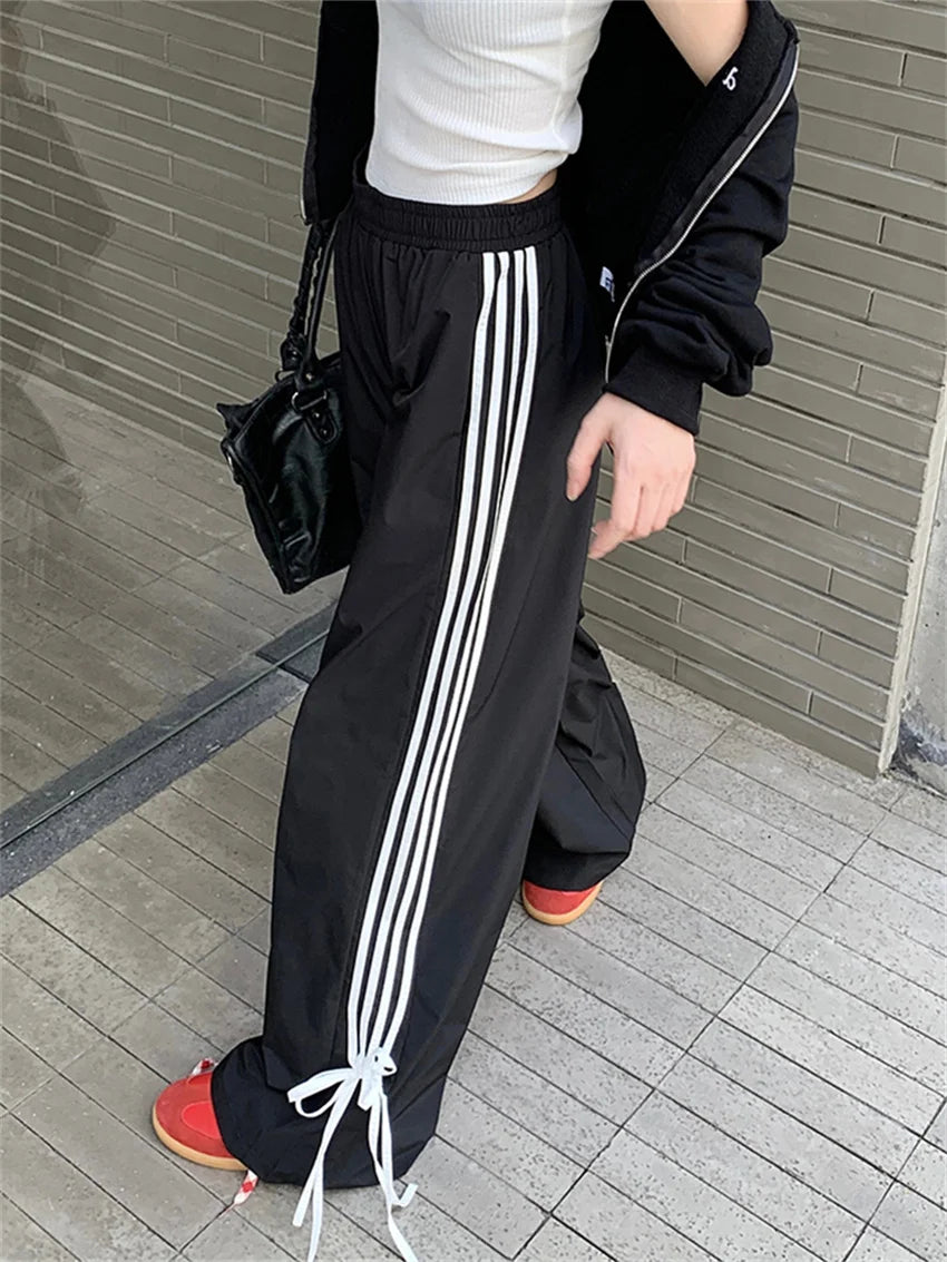 Aiertu  -  Black Sports Pants Women Chic Autumn Classic Wide Leg All Match Casual Fashion Wide Leg Slim Loose High Waist Aiertu