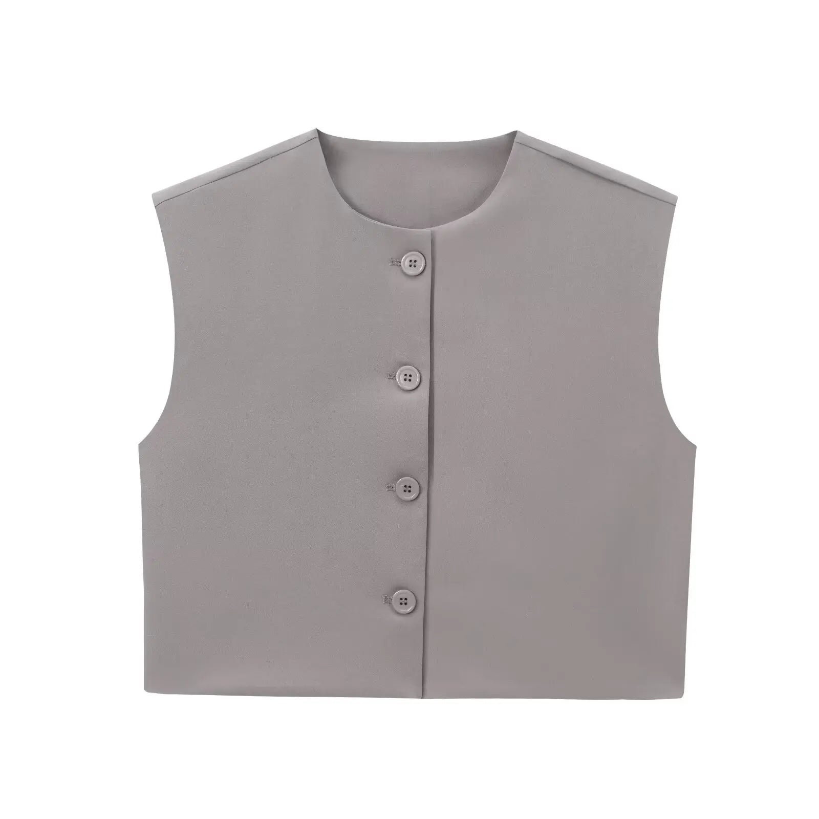 Aiertu  -  Summer Solid Color Tank Tops Women 2026 New O Neck Sleeveless Cropped Tops Elegant Fashion Single Breasted Vest Tops Clothing Aiertu