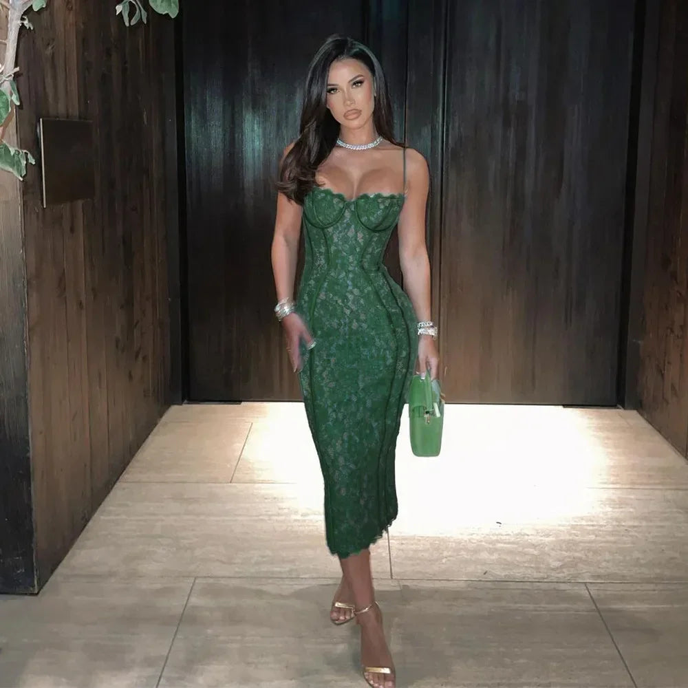 Aiertu  Summer Midi Green Dress Elegant Spaghetti Strap Wedding Guest Party Dresses Sexy Birthday Dresses for Women Aiertu