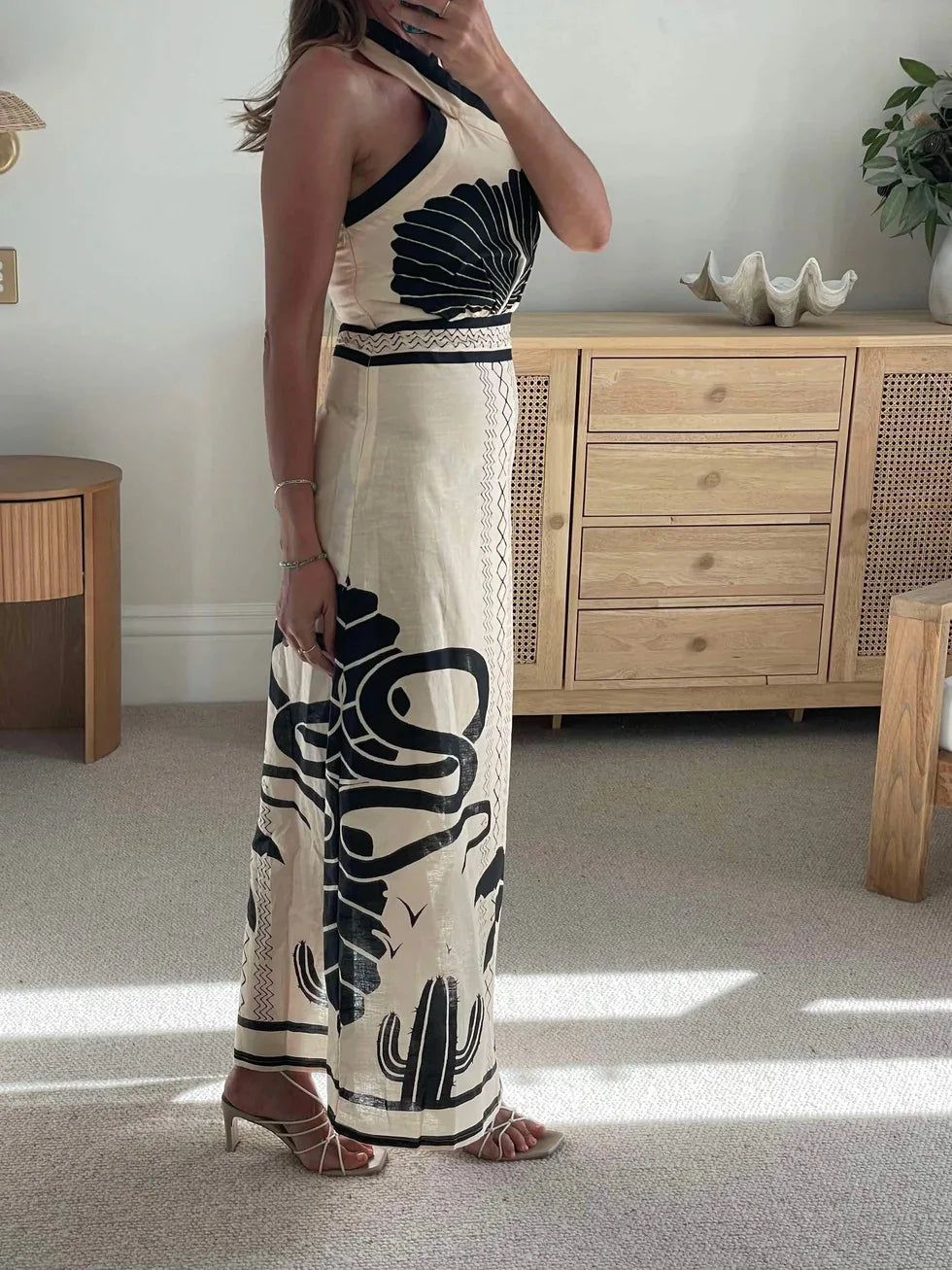 Aiertu  -  Beach Floral Print Backless Vintage Summer Dress Women Halter Bandage Split Elegant Dress 2026 Bohe Holiday Party Dress Female Aiertu