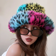 Aiertu  -  Winter 58-60cm XL Faux Fur Bucket Hat For Women Outdoor Warm Luxury Oversize Fisherman Hat Girl Trendy Party Long Fur Panama Cap Aiertu
