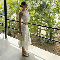 Aiertu  -  Fashion Hollow Out Dress Sets Summer Vacation Beachwear Matching Sets Outfits Sexy Top and Skirt Two Piece Sets Aiertu