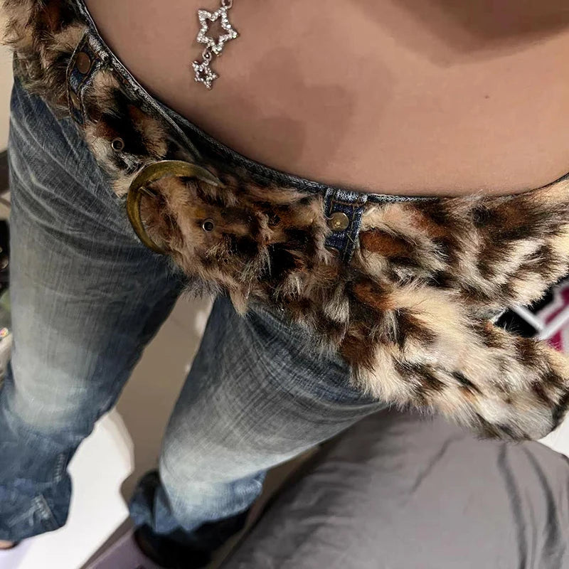 Aiertu  -  Faux Fur Leopard Print Belts Vintage Stylish Chic Buckled Waist Belt 2000s Waistband Fashion Y2K Accessories Women Aiertu