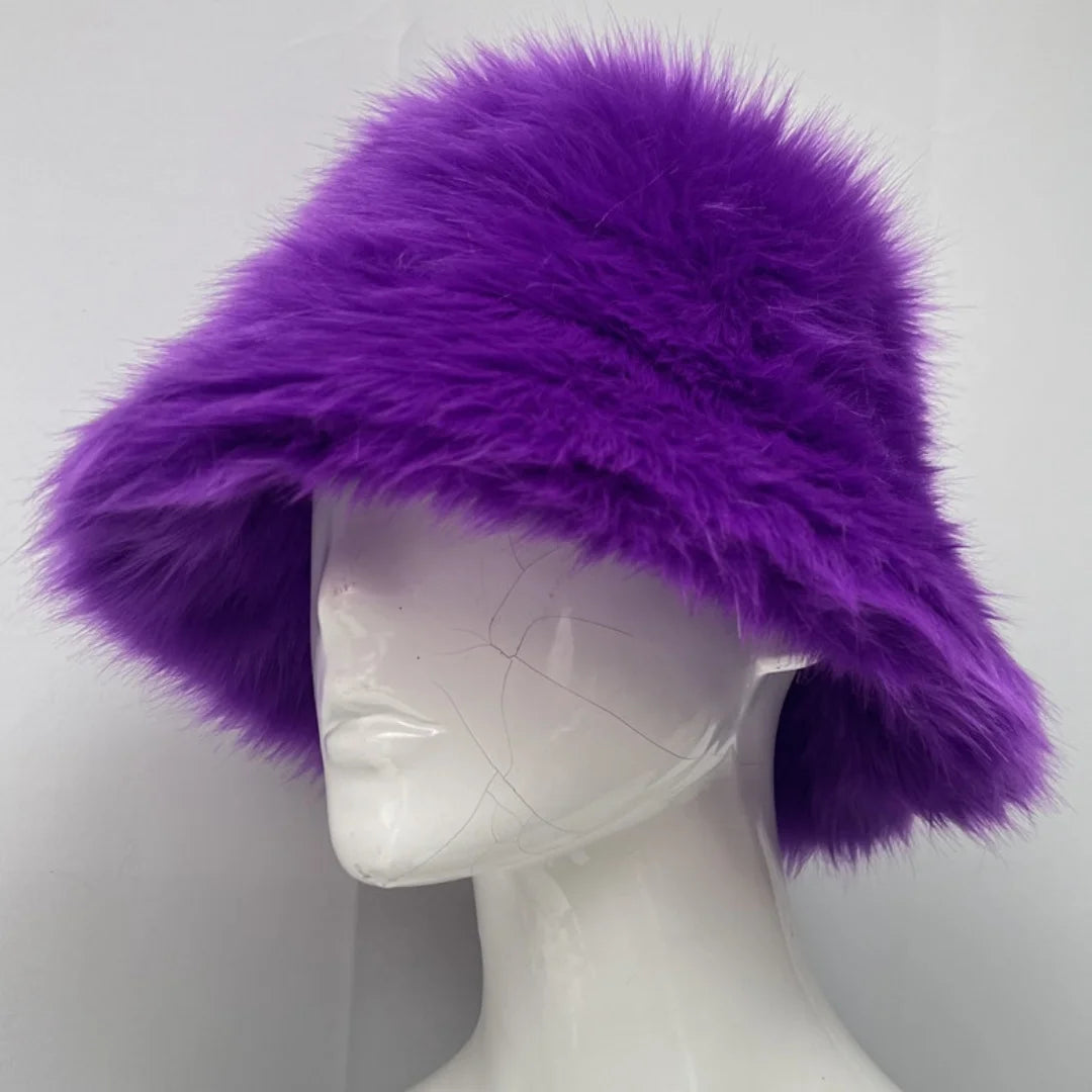 Aiertu  -  Winter 58-60cm XL Faux Fur Bucket Hat For Women Outdoor Warm Luxury Oversize Fisherman Hat Girl Trendy Party Long Fur Panama Cap Aiertu