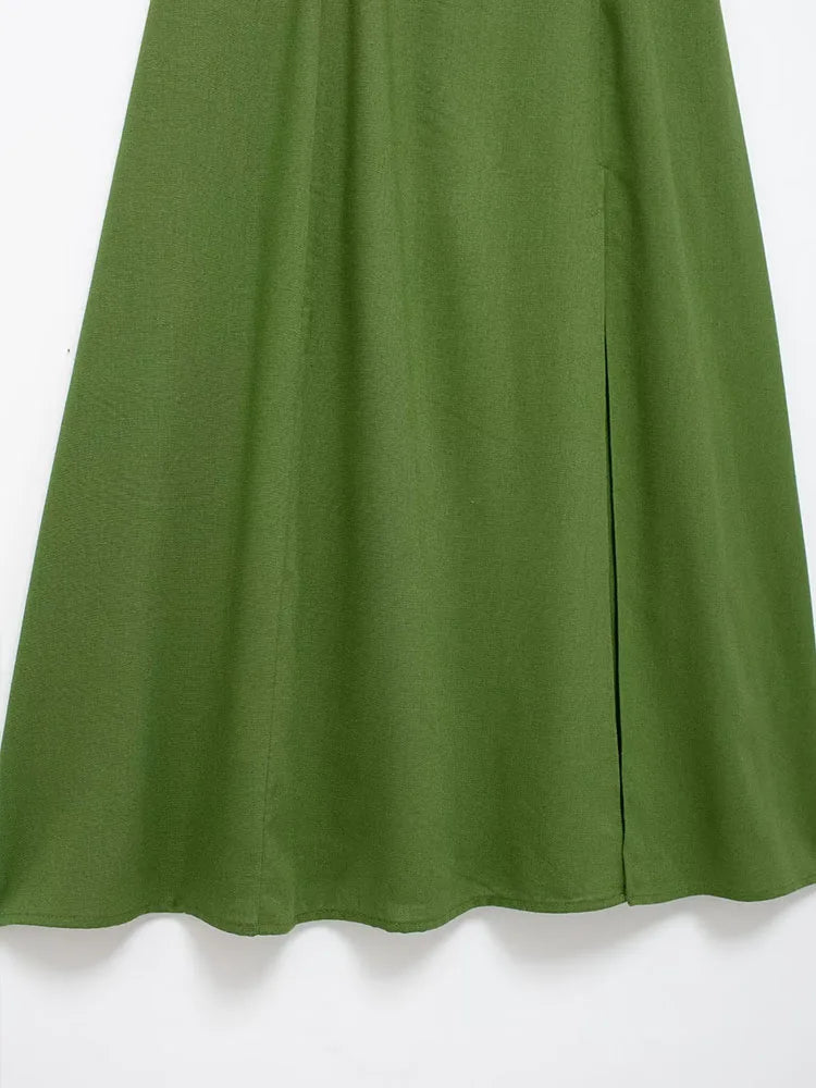 Aiertu  Summer New Fashion Women's Wear European and American Style Off-shoulder Suspender Long Dress Linen Blended Midi Dress Aiertu
