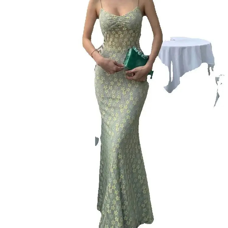 Aiertu  -  Elegant Dress Women Jacquard Sleeveless Flower Backless Fashion Low-Neck See Through Vacation Birthday Party Vestidos Aiertu