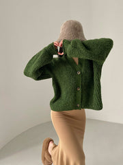 Aiertu Solid Color Long Sleeve Knitted Long Sleeve Button Up Sweater Aiertu