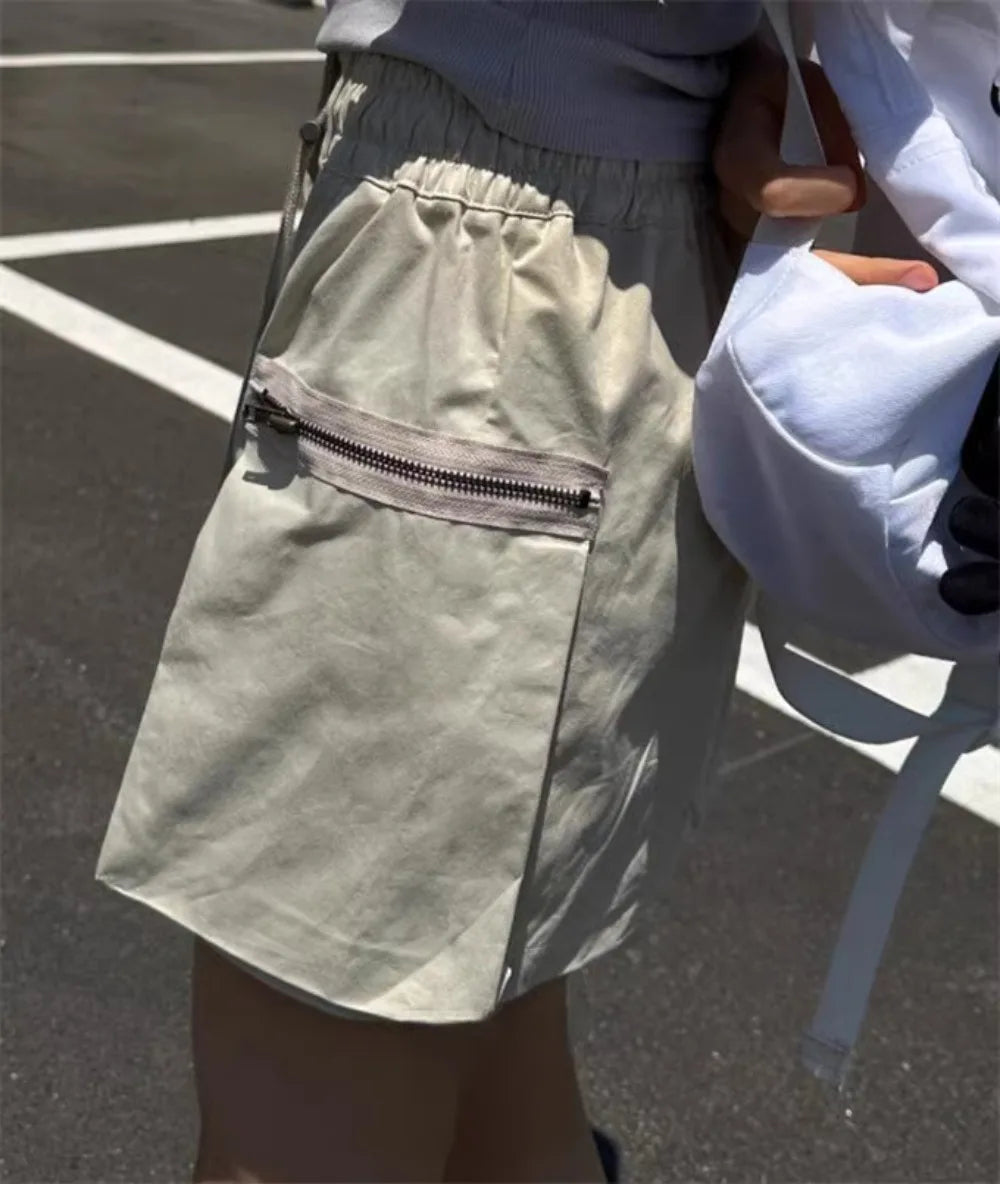 Aiertu  -  Spice Girls High Street Drawstring Elastic Waist All Match Mini Skirt korean Summer New Fashion Double Pocket Skirts for Women Aiertu