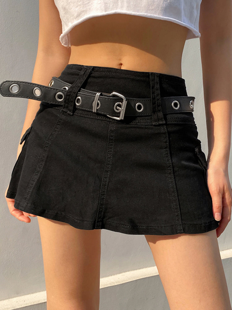 Aiertu - summer inspo Hot White A Line Y2K Denim Shorts Skirts Womens Black Side Pocket Casual Cargo Jean Skirt Simple Preppy Golf Tennis Outfits Aiertu