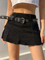 Aiertu - summer inspo Hot White A Line Y2K Denim Shorts Skirts Womens Black Side Pocket Casual Cargo Jean Skirt Simple Preppy Golf Tennis Outfits Aiertu
