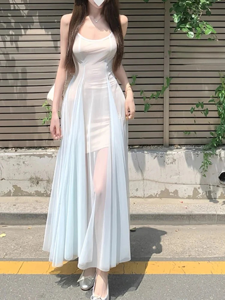 Aiertu  -  Summer Elegant Lace Midi Dress Women Casual Y2K Beach Evening Party Sleeveless Strap Dress One Piece Dress Korean Fashion Chic Aiertu