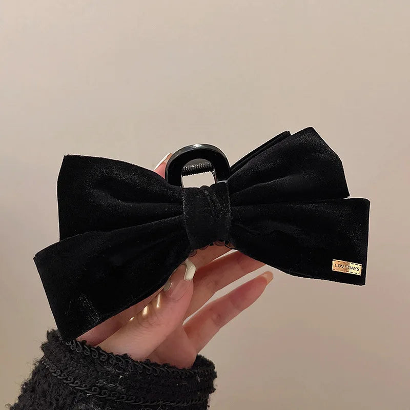 Aiertu  -  Big Bow Hair Clip Women Girls Double-Sided Velvet Bowknot Shark Clips Korea Back Head Hairpin Autumn Winter Headwear Accessories Aiertu