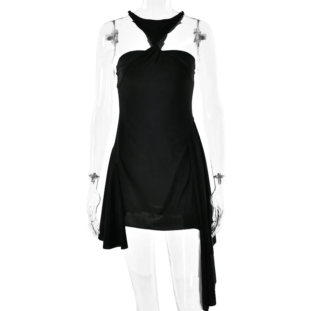 Aiertu  -  Fashion Sexy Backless Halter Mini Dress Club Outfits for Women Elegant Sleeveless Ruched Dresses Party Vestido Aiertu