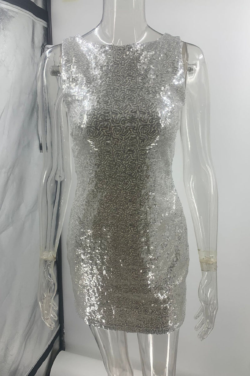 Aiertu  -  Sexy Sequins Lace Up Backless O Neck Wrapped Skirt Dresses Aiertu