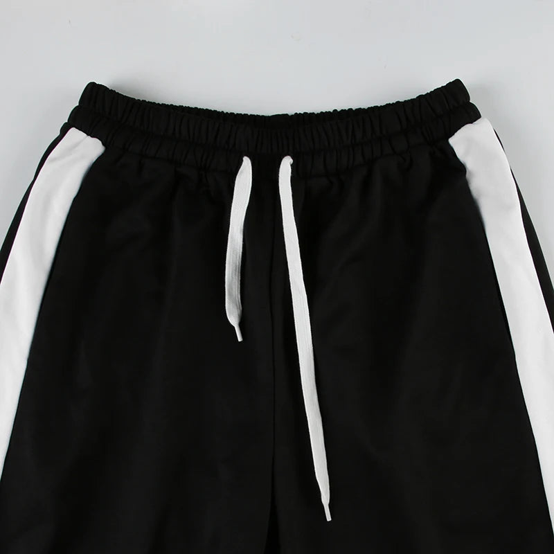 Aiertu  Streetwear Stripe Spliced Autumn Sweatpants Women Trousers Sporty Casual Elastic Waist Homewear Pants Straight Bottom Aiertu