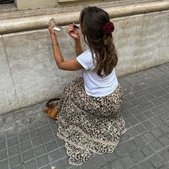 Aiertu  -  Summer New Leopard Printed Maxi Skirt Women's Ruffled Patchwork Fashion Loose High Waist Bandage Female Club Party Skirt Aiertu