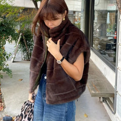 Aiertu  -  New Faux Mink Fur Double-sided Wear Cotton-padded Jacket Vests Winter Women Thick Warm Short Waistcoat Fur Vest Outerwear Aiertu