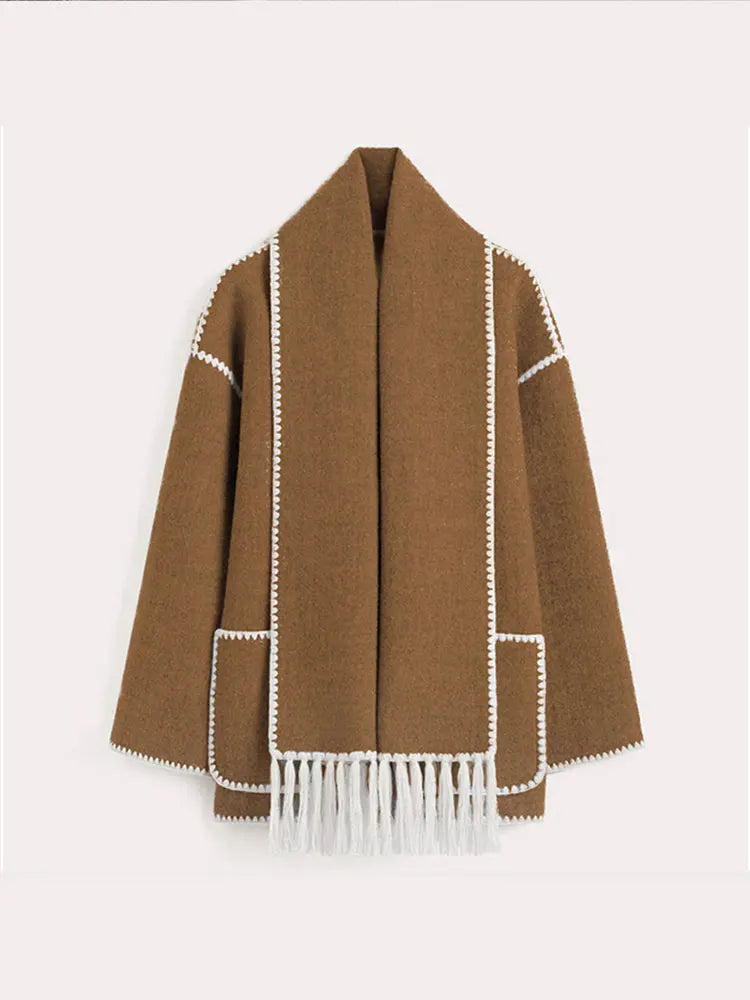 Aiertu  -  Chic Warm Woolen Single-breasted With Pockets Jacket Women Casual Long Sleeved Commute Coat Autumn Lady Streetwear Outerwear Aiertu