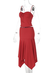 Aiertu  -  Sling Skirt Suit Women's Sleeveless Solid Slim T shirt Top Irregular Long Skirt High Waist Casual 2026 Summer Fashion Set Aiertu