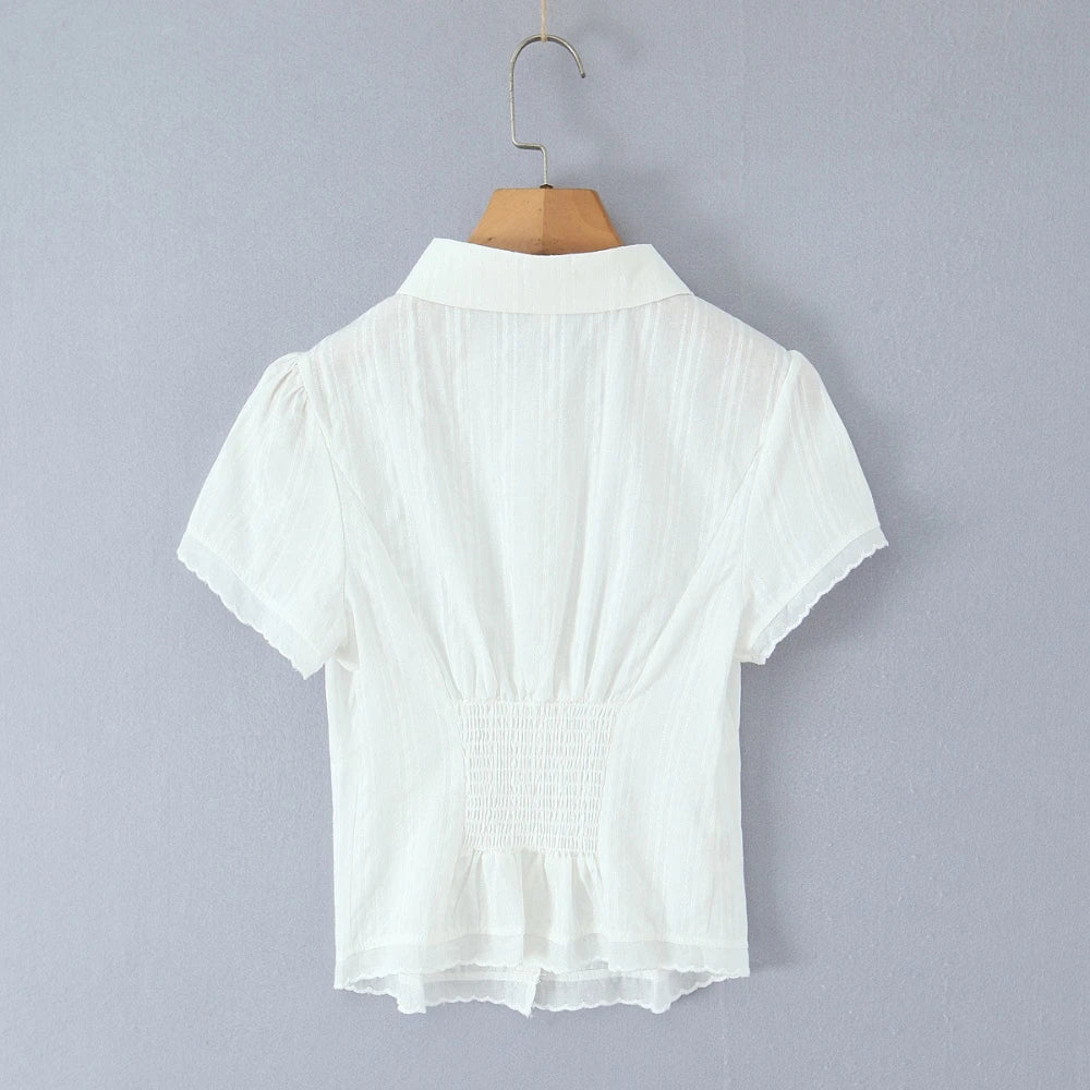 Aiertu    -  Solid Two Peice Set for Women Lapel Short Sleeve Shirt Low Waist Spliced Fungus Edge Mini Skirt Sweet Suit Female Aiertu