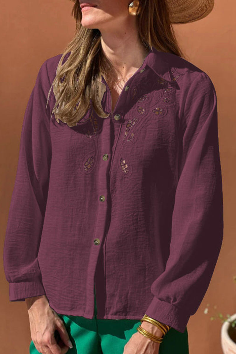 Aiertu  -Casual Hollow Out Turndown Collar Blouses(4 Colors) aiertu