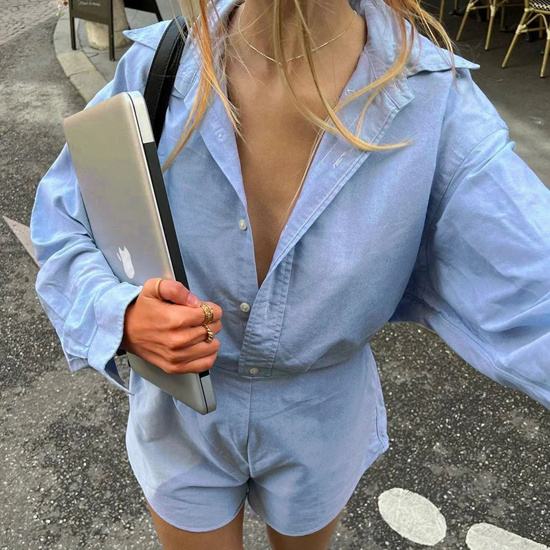 Aiertu  -  Casual Women Rompers Concise Shirts Style Buttons Long Sleeve Playsuits Autumn Streetwear Slim Fit Overalls All-matched Aiertu