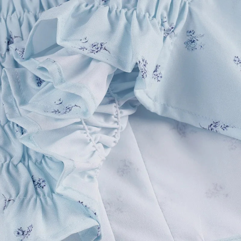Aiertu  -  Floral Print Two Piece Set Woman Smocked Crop Top and Long Skirts Sets Shoujo Girl Style Vacation Outfits P67-GZ41 Aiertu