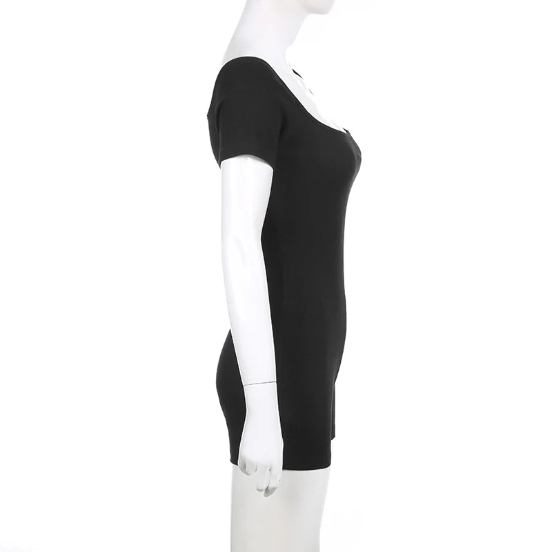 Aiertu  Sporty Activewear Basic Solid Playsuits Sexy Slim Square Collar Short Sleeve Rompers Women Summer Fashion Streetwear Aiertu