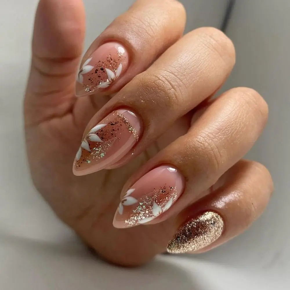 Aiertu  -  Manicure Long Almond False Nails Elegant 3D Butterfly Love Heart Press on Nails Star Detachable Nail Tips Women Aiertu