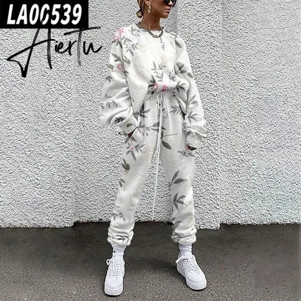 Fall Winter Tracksuits Women Two Piece Set Floral Print Sport Outfits Casual Sweatshirt+Pants Women Sweat Suit Lady Girls Aiertu