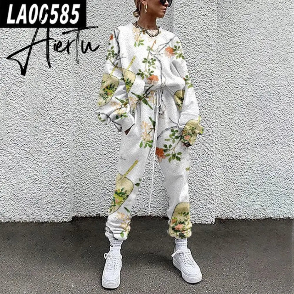 Fall Winter Tracksuits Women Two Piece Set Floral Print Sport Outfits Casual Sweatshirt+Pants Women Sweat Suit Lady Girls Aiertu