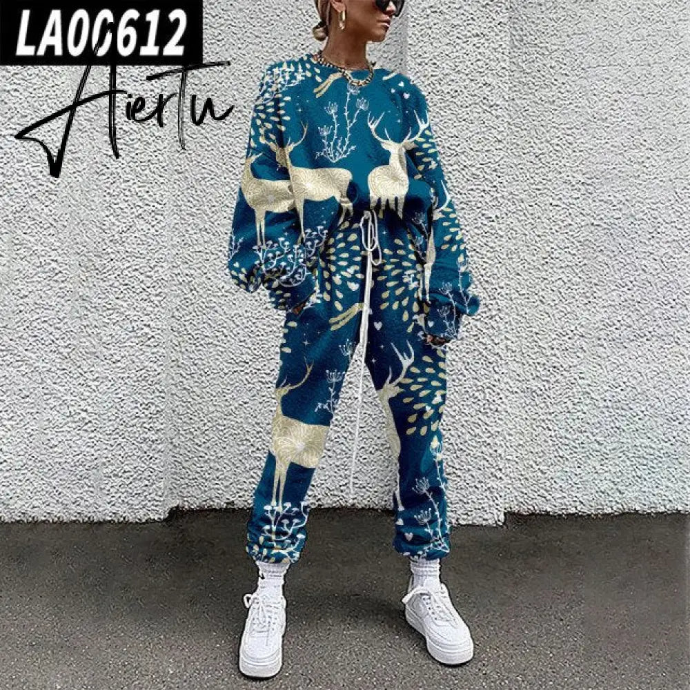 Fall Winter Tracksuits Women Two Piece Set Floral Print Sport Outfits Casual Sweatshirt+Pants Women Sweat Suit Lady Girls Aiertu