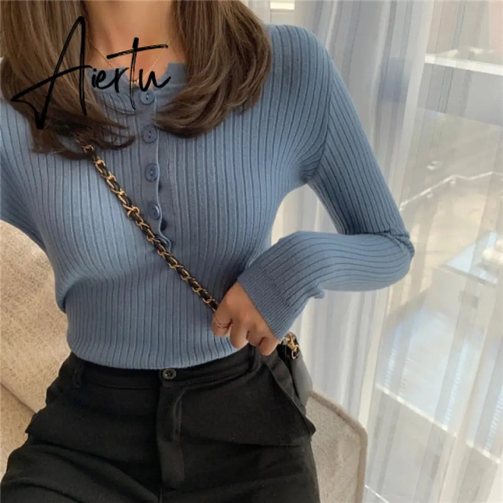 Fall Women Clothes Solid Slim Base Sweater Pull Femme Autumn Knitted Tops Female Pullovers Korean Style Women's Blouse Aiertu