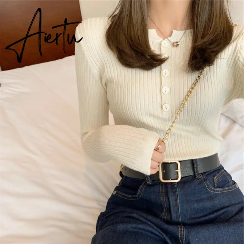 Fall Women Clothes Solid Slim Base Sweater Pull Femme Autumn Knitted Tops Female Pullovers Korean Style Women's Blouse Aiertu
