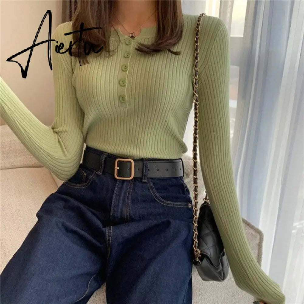 Fall Women Clothes Solid Slim Base Sweater Pull Femme Autumn Knitted Tops Female Pullovers Korean Style Women's Blouse Aiertu