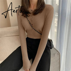 Fall Women Clothes Solid Slim Base Sweater Pull Femme Autumn Knitted Tops Female Pullovers Korean Style Women's Blouse Aiertu