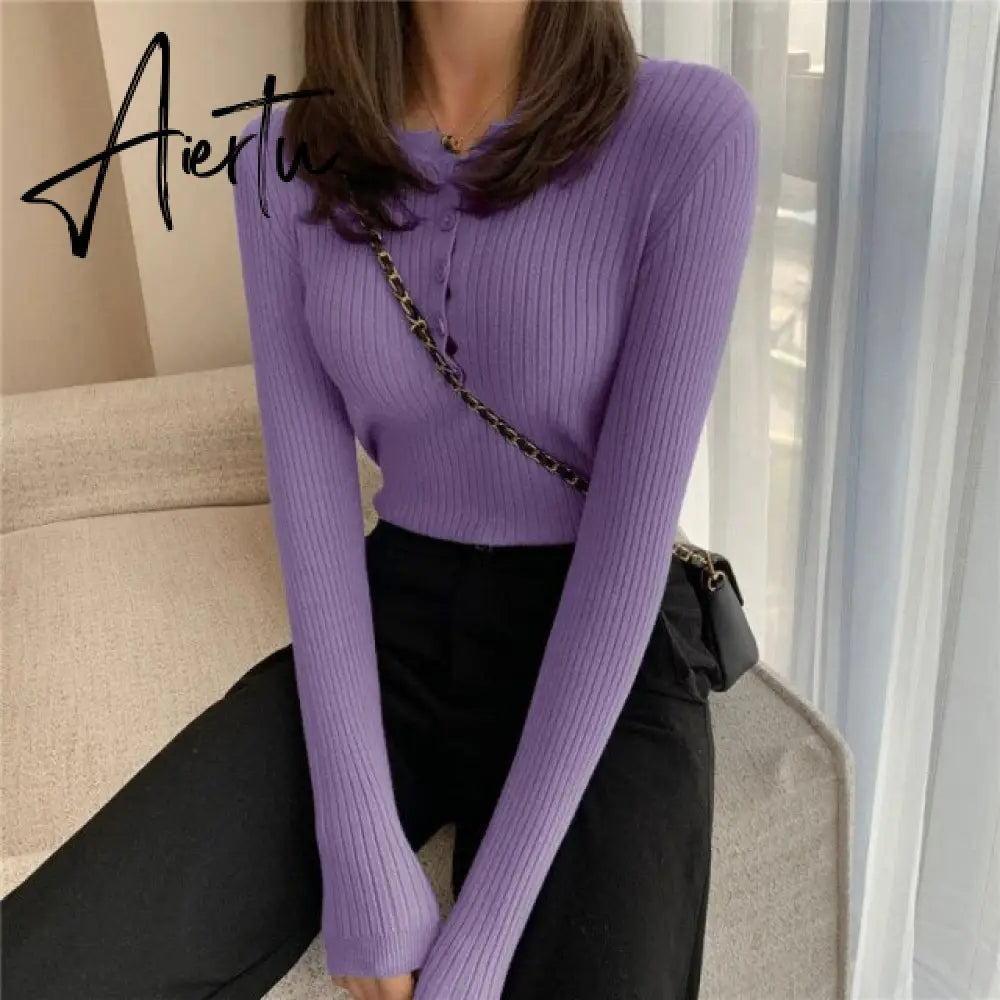 Fall Women Clothes Solid Slim Base Sweater Pull Femme Autumn Knitted Tops Female Pullovers Korean Style Women's Blouse Aiertu