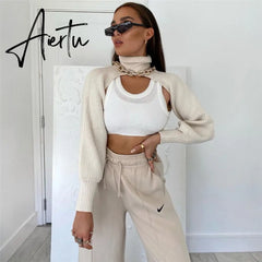 Fashion Autumn Women Female Solid Color High Collar Long Sleeve Mini Sweater Knitwear Pullover Black/Apricot Aiertu