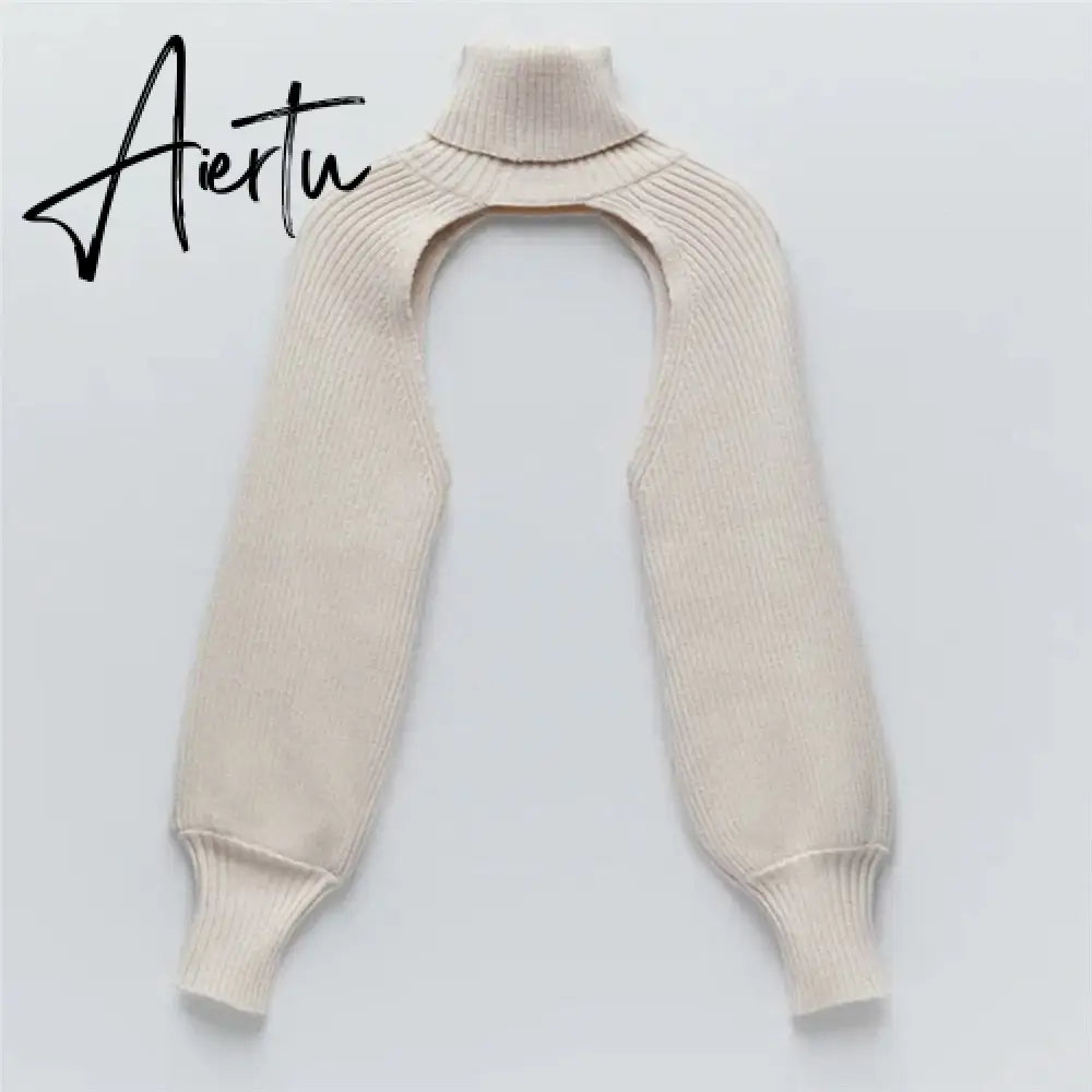 Fashion Autumn Women Female Solid Color High Collar Long Sleeve Mini Sweater Knitwear Pullover Black/Apricot Aiertu